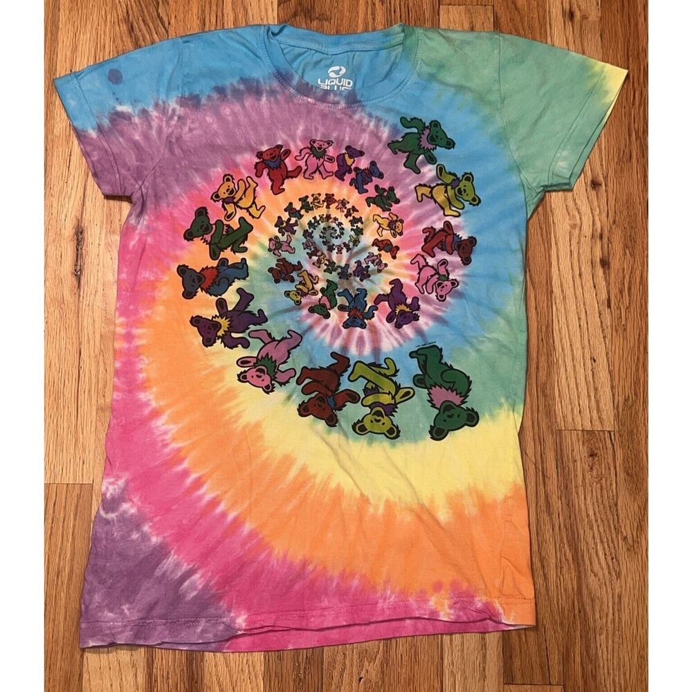 Grateful Dead Shirt Liquid Blue Spiral Bears Tie Dye Size Large